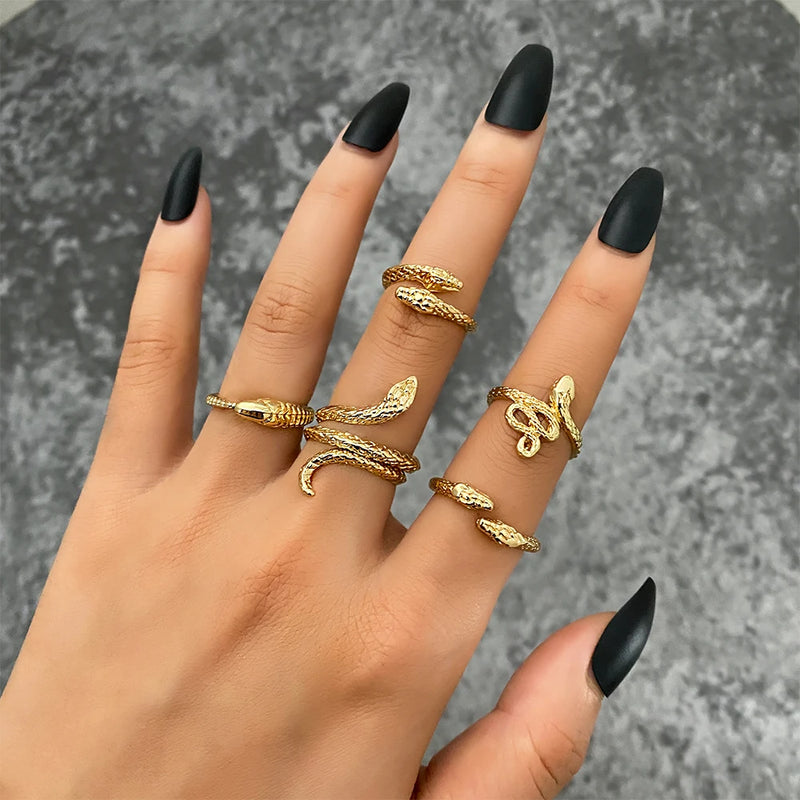 Vintage Schlangenringe für Frauen | Metalllegierung Fingerring-Sets - 5 Stück - Hochwertige Materialien