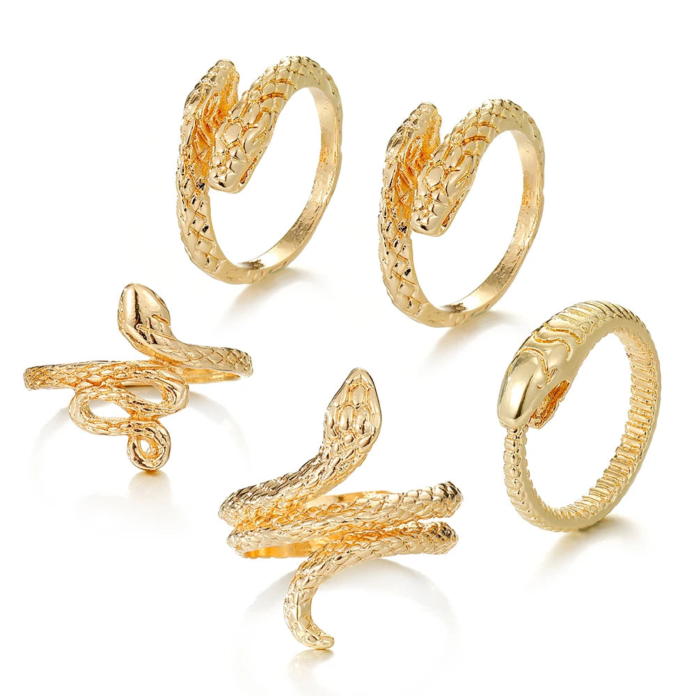 Vintage Schlangenringe für Frauen | Metalllegierung Fingerring-Sets - 5 Stück - Hochwertige Materialien