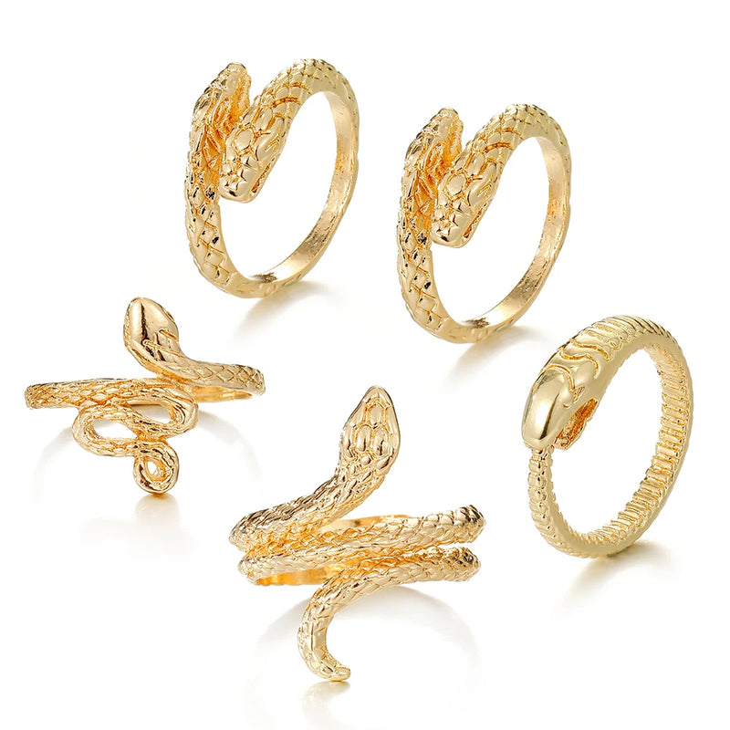 Vintage Schlangenringe für Frauen | Metalllegierung Fingerring-Sets - 5 Stück - Hochwertige Materialien