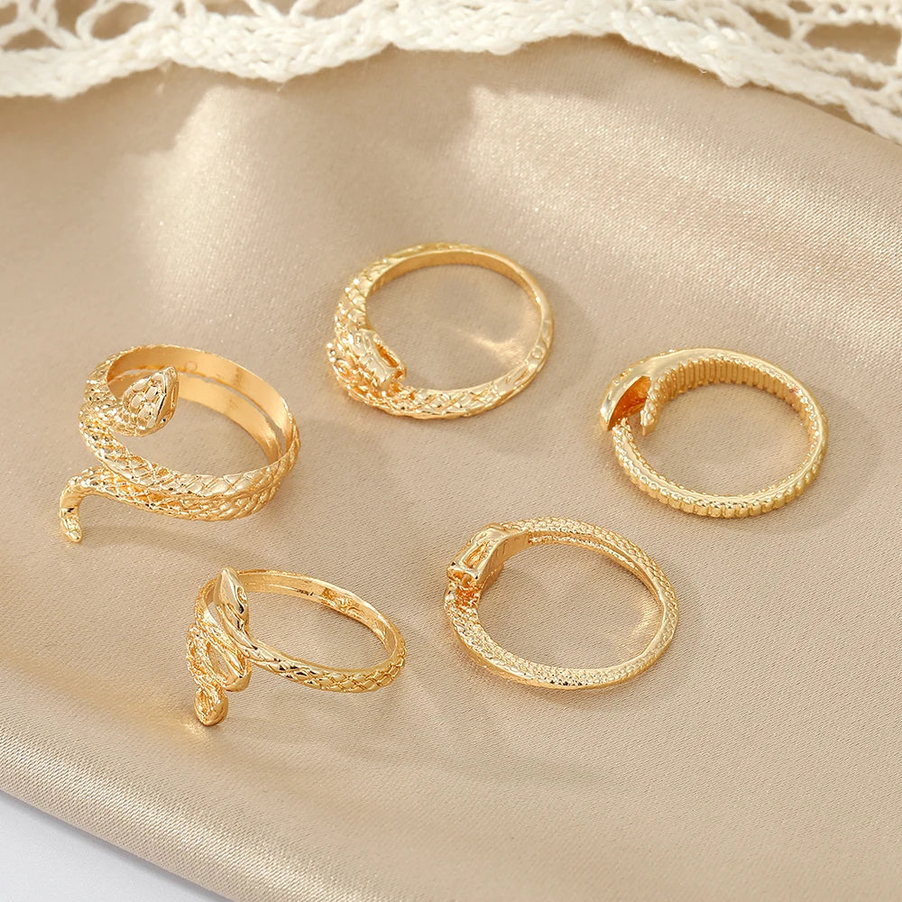 Vintage Schlangenringe für Frauen | Metalllegierung Fingerring-Sets - 5 Stück - Hochwertige Materialien