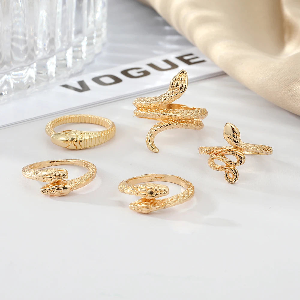 Vintage Schlangenringe für Frauen | Metalllegierung Fingerring-Sets - 5 Stück - Hochwertige Materialien