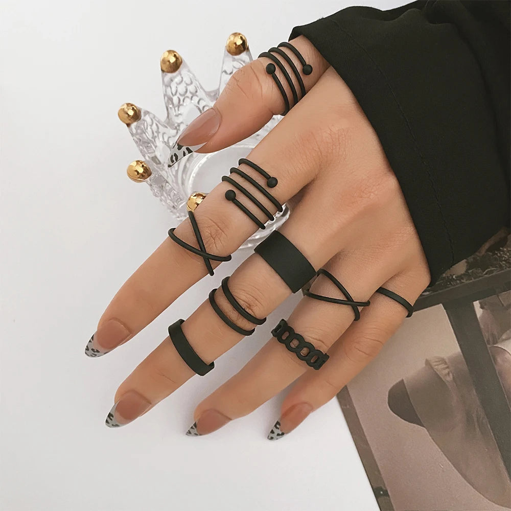 Schwarzer Punk Knuckle Ring für Frauen | Set schwarzer Ringe für Frauen - Punk Black Finger