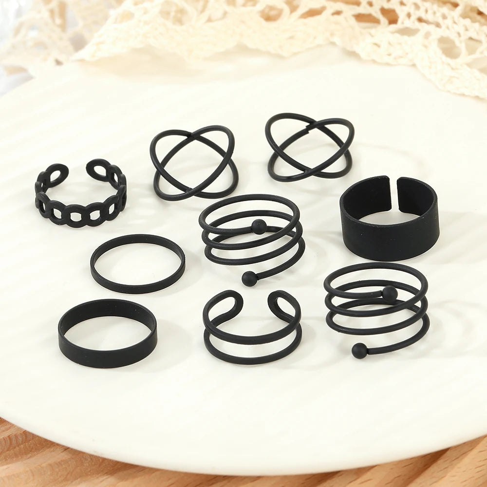 Schwarzer Punk Knuckle Ring für Frauen | Set schwarzer Ringe für Frauen - Punk Black Finger