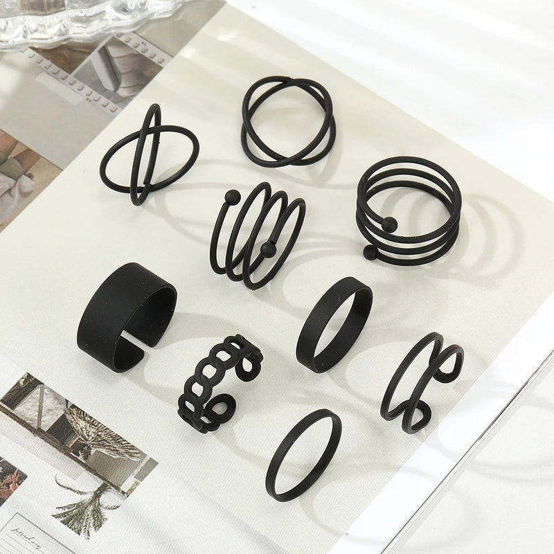 Schwarzer Punk Knuckle Ring für Frauen | Set schwarzer Ringe für Frauen - Punk Black Finger