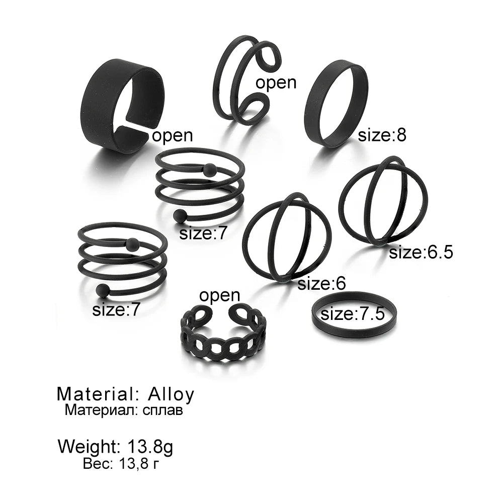 Schwarzer Punk Knuckle Ring für Frauen | Set schwarzer Ringe für Frauen - Punk Black Finger