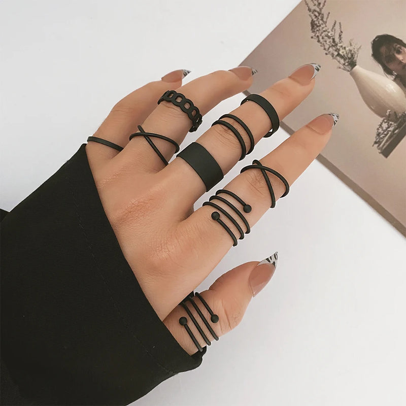 Schwarzer Punk Knuckle Ring für Frauen | Set schwarzer Ringe für Frauen - Punk Black Finger