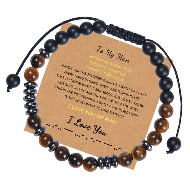Alphabet-Herrenarmband mit natürlichem Tigeraugenstein