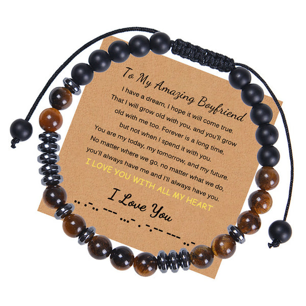 Alphabet-Herrenarmband mit natürlichem Tigeraugenstein