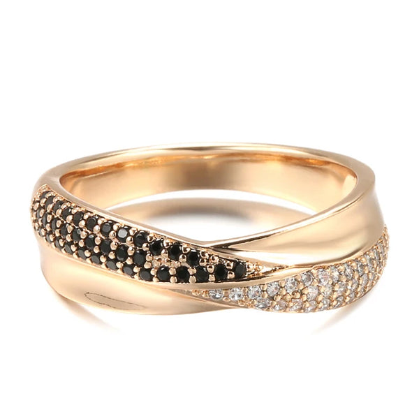 Luxuriöse glänzende schwarze weiße Zirkon-Fingerringe in 585er Goldfarbe für Frauen - Gothic-Schmuck für Partys und Hochzeiten