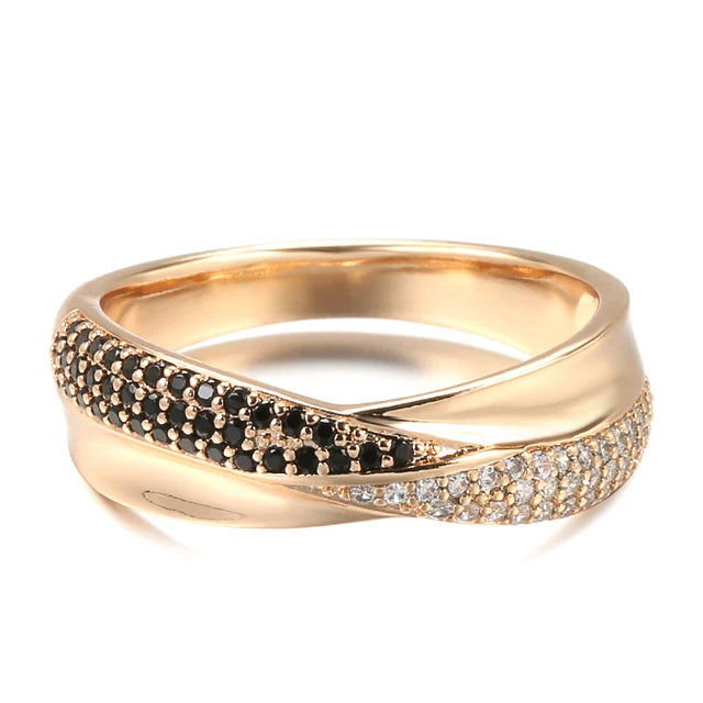 Luxuriöse glänzende schwarze weiße Zirkon-Fingerringe in 585er Goldfarbe für Frauen - Gothic-Schmuck für Partys und Hochzeiten