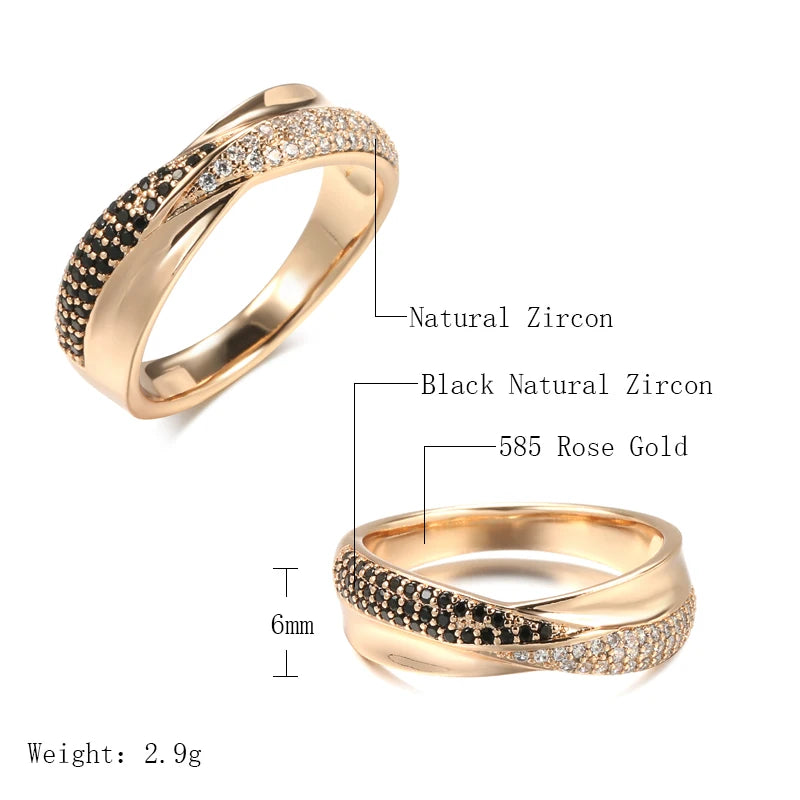 Luxuriöse glänzende schwarze weiße Zirkon-Fingerringe in 585er Goldfarbe für Frauen - Gothic-Schmuck für Partys und Hochzeiten