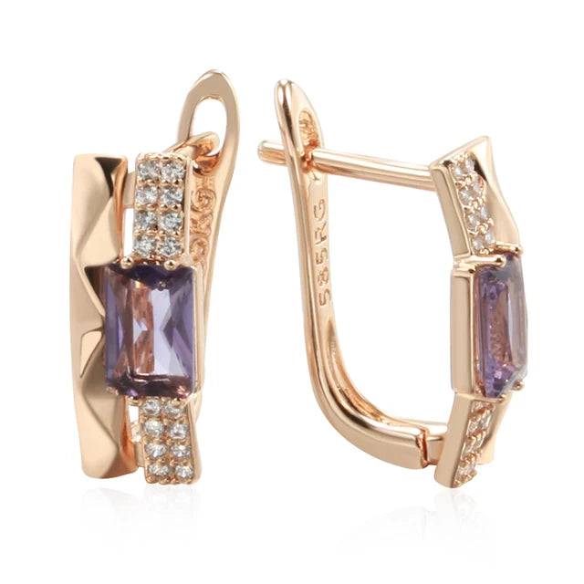 Lila Zirkon Ohrstecker mit Rhombus-Textur und vollständiger Einlage für Frauen | Luxuriöser Hochzeitsschmuck | Vintage-Accessoires