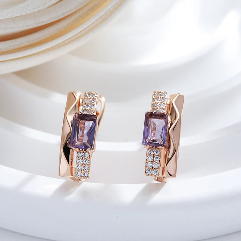 Lila Zirkon Ohrstecker mit Rhombus-Textur und vollständiger Einlage für Frauen | Luxuriöser Hochzeitsschmuck | Vintage-Accessoires