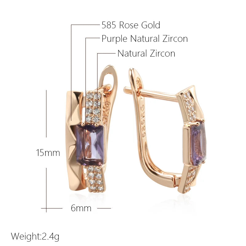 Lila Zirkon Ohrstecker mit Rhombus-Textur und vollständiger Einlage für Frauen | Luxuriöser Hochzeitsschmuck | Vintage-Accessoires