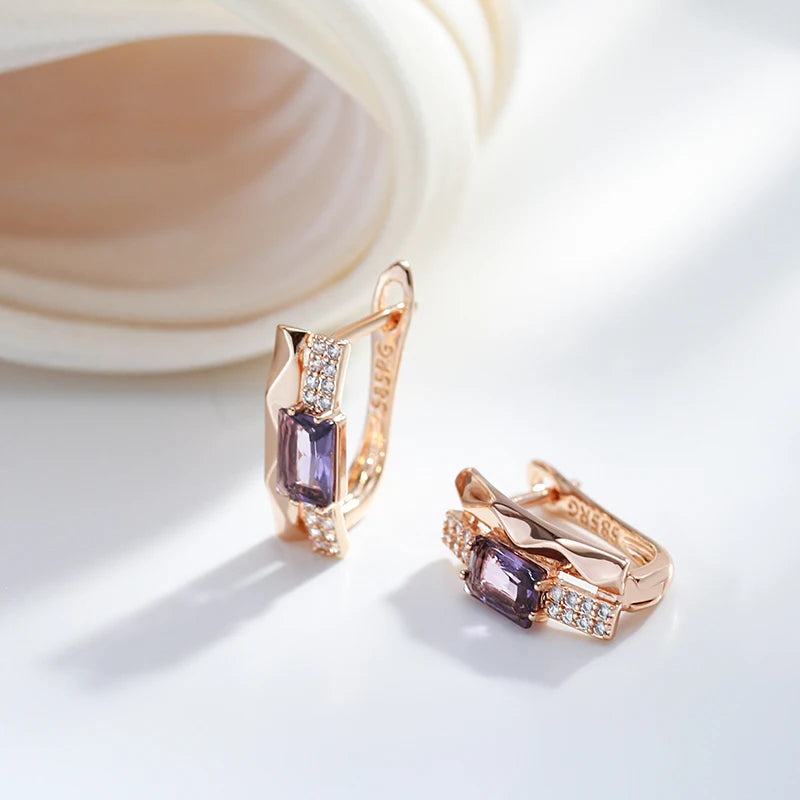 Lila Zirkon Ohrstecker mit Rhombus-Textur und vollständiger Einlage für Frauen | Luxuriöser Hochzeitsschmuck | Vintage-Accessoires