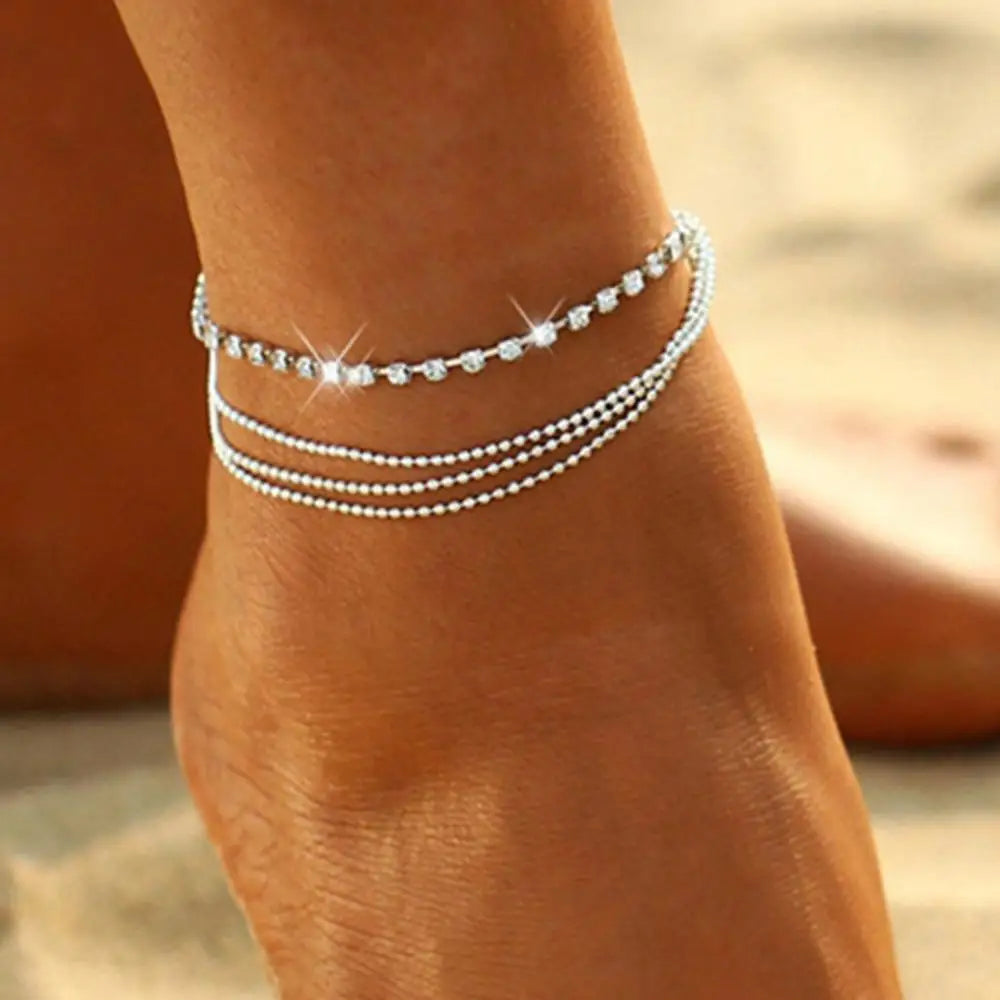 Bohemian Rhinestone Anklet Chain | Stylish Ankle Jewelry for Women