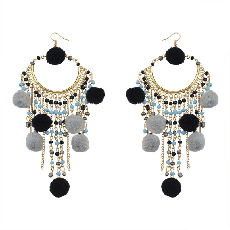 Bohemian Quastenohrringe | Sommerfarben Ohrringe | Lange Pompom Ohrringe