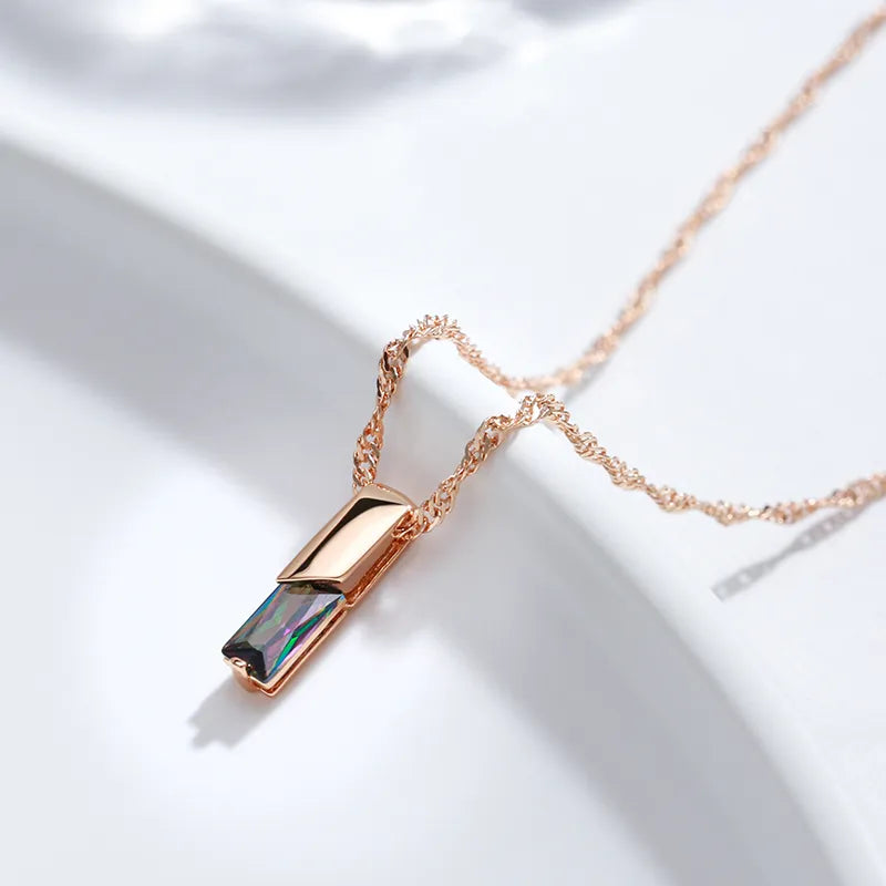 Bunte natürliche Zirkon Anhänger Halskette für Frauen in 585 Roségold - Hochwertiger Schmuck für Hochzeit und den täglichen Gebrauch