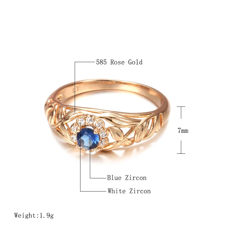 Hochwertiger 585er Roségold Ring mit natürlichen blauen Zirkonen