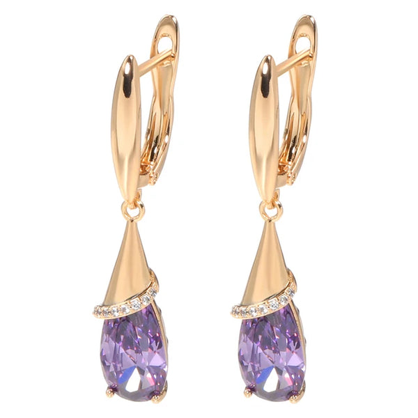 Lange Roségold Zirkon Ohrringe | Hängende Ohrringe aus 585er Gold - Modische 585er Rosé