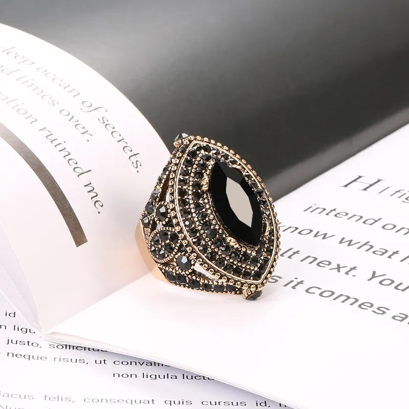 Schwarzer Vintage Boho Ring - Luxus - Damen Antiker Ring
