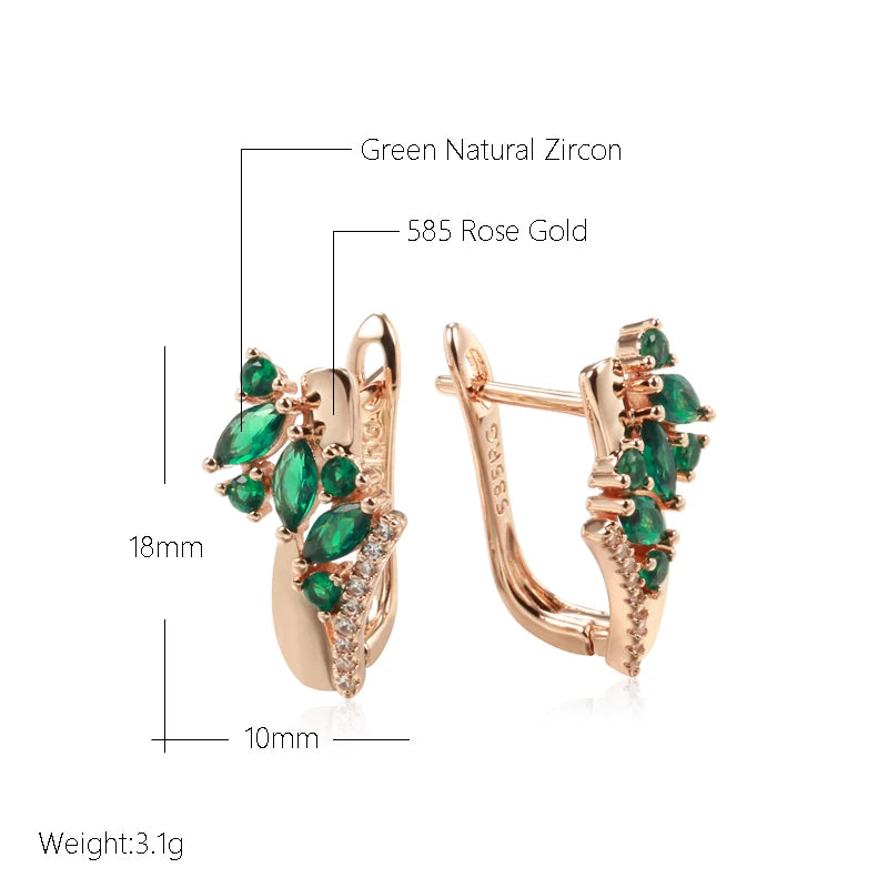 Exquisite Grüne Zirkon-Tropfenohrringe für Damen in 585er Roségold mit weißem Stein - Hochwertiger Schmuck zum täglichen einfachen Kombinieren - Ideales Geschenk