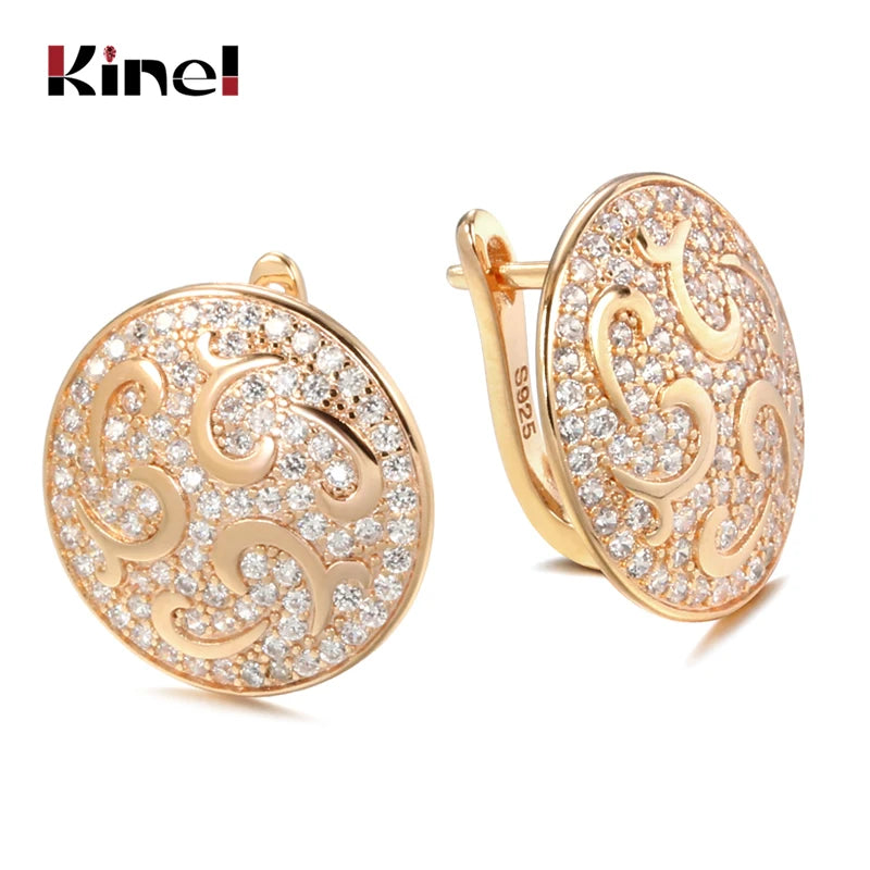 Luxus Hochzeit Ohrringe mit natürlichen Zirkonia Steinen in 585er Roségold - Kristallblumen Runde Ohrringe für Frauen - Verlobungsschmuck