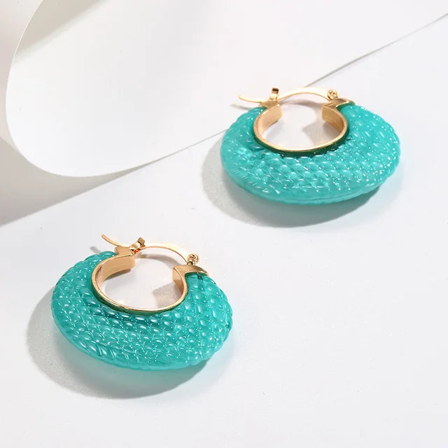 Bunte koreanische geometrische Kreisohrringe aus luxuriösem Harz-Acryl für Frauen, Chunky Punk runde Ohrschmuckgeschenke