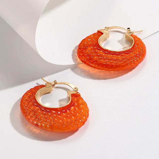 Bunte koreanische geometrische Kreisohrringe aus luxuriösem Harz-Acryl für Frauen, Chunky Punk runde Ohrschmuckgeschenke
