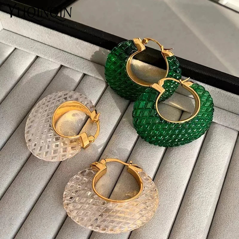 Bunte koreanische geometrische Kreisohrringe aus luxuriösem Harz-Acryl für Frauen, Chunky Punk runde Ohrschmuckgeschenke