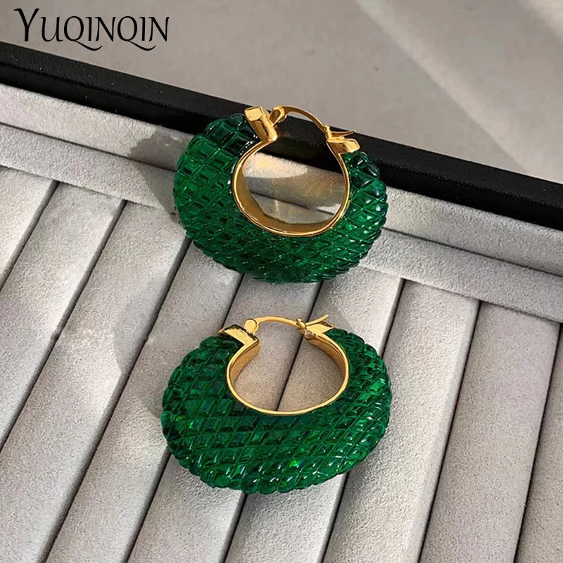 Bunte koreanische geometrische Kreisohrringe aus luxuriösem Harz-Acryl für Frauen, Chunky Punk runde Ohrschmuckgeschenke