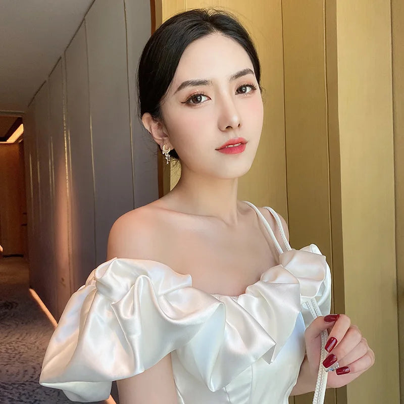 Korean Design Moon Star Earrings with Rhinestones