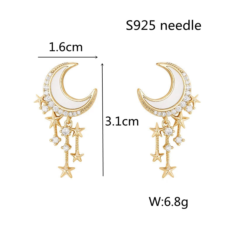 Korean Design Moon Star Earrings with Rhinestones