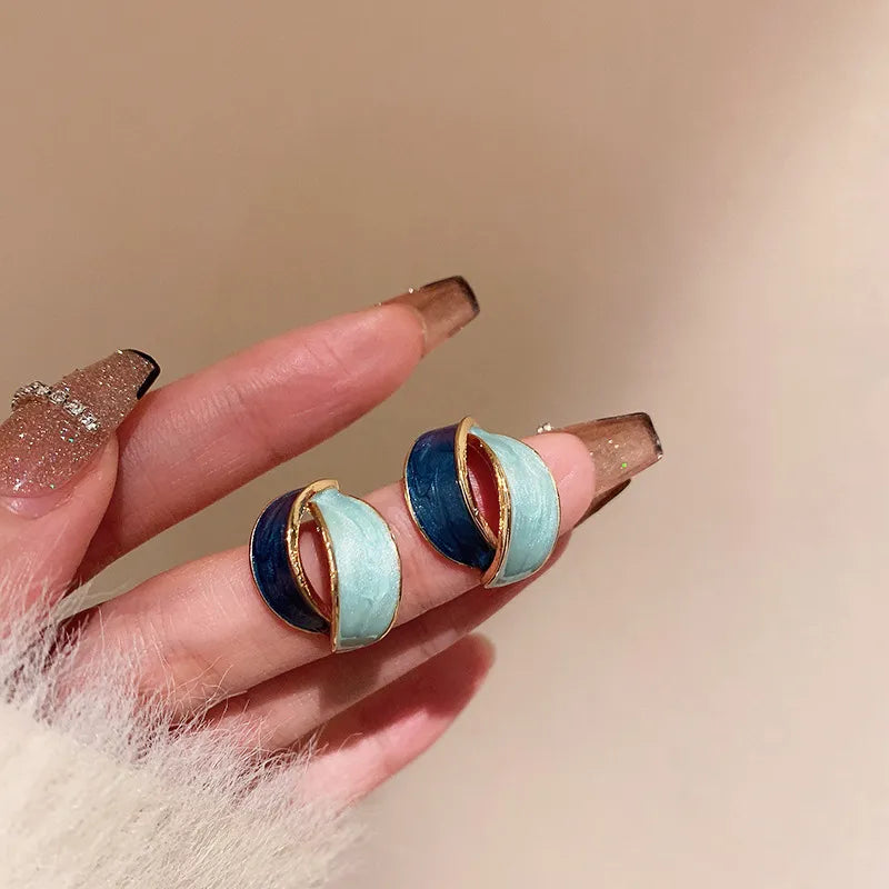 Modische Ohrringe mit blauem Kreuz | Doppelte Farbe Kreuz Ohrringe | Kreuz Ohrstecker - Ohrstecker