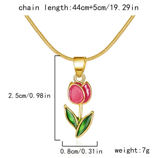 Emaille Kragenkette Halskette | Tulpen Schmuck Anhänger Halskette - Beliebte Blume