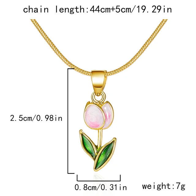 Emaille Kragenkette Halskette | Tulpen Schmuck Anhänger Halskette - Beliebte Blume