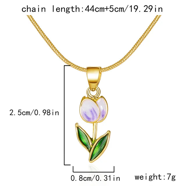 Emaille Kragenkette Halskette | Tulpen Schmuck Anhänger Halskette - Beliebte Blume