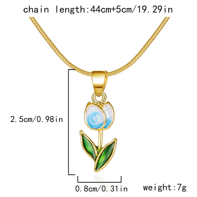 Emaille Kragenkette Halskette | Tulpen Schmuck Anhänger Halskette - Beliebte Blume