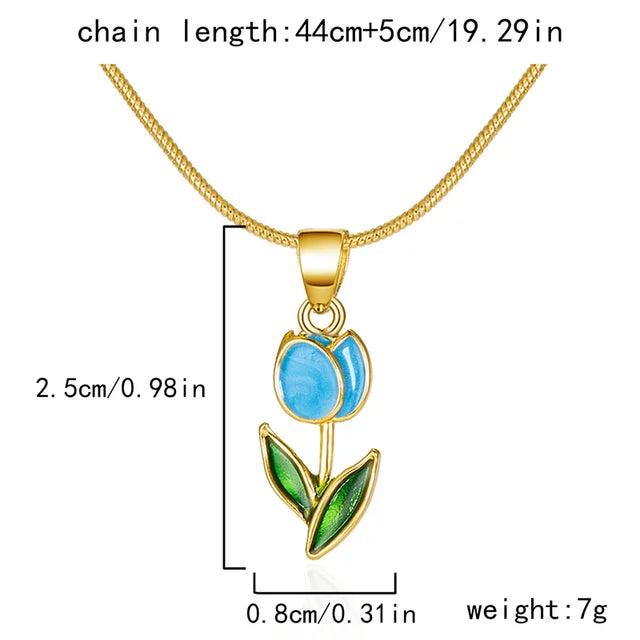 Emaille Kragenkette Halskette | Tulpen Schmuck Anhänger Halskette - Beliebte Blume