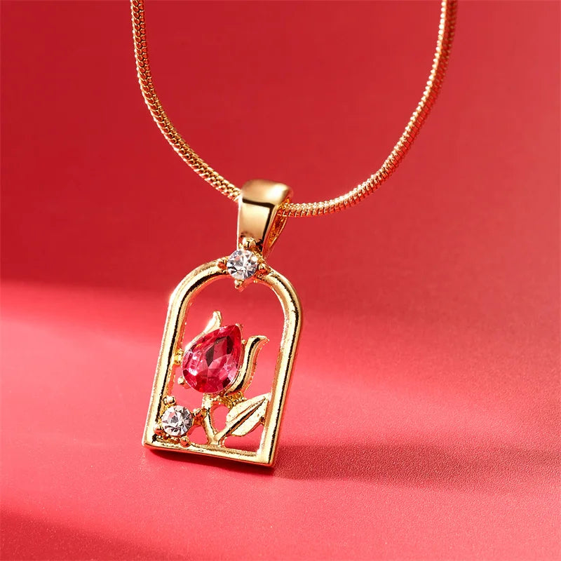 Emaille Kragenkette Halskette | Tulpen Schmuck Anhänger Halskette - Beliebte Blume