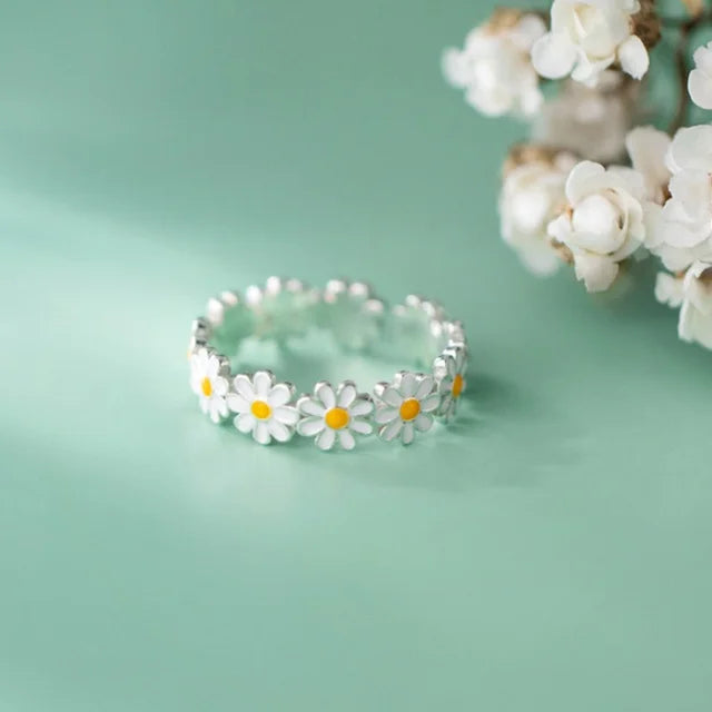 Verstellbarer Fingerring im koreanischen Stil - Vintage Gänseblümchen Blumenring für Frauen