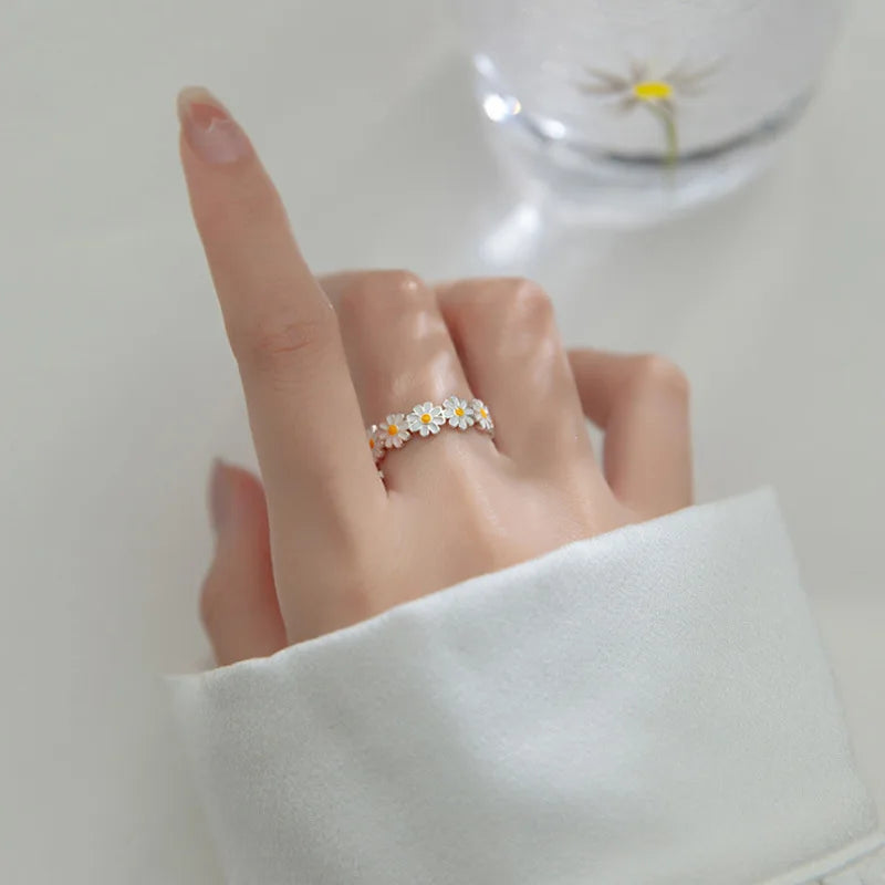 Verstellbarer Fingerring im koreanischen Stil - Vintage Gänseblümchen Blumenring für Frauen