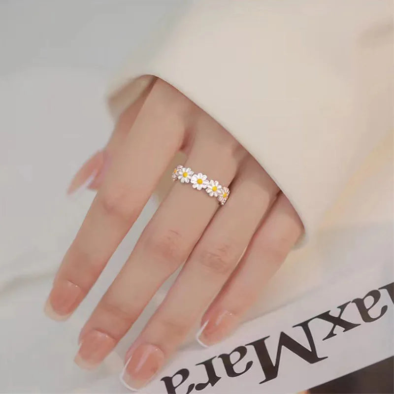 Verstellbarer Fingerring im koreanischen Stil - Vintage Gänseblümchen Blumenring für Frauen