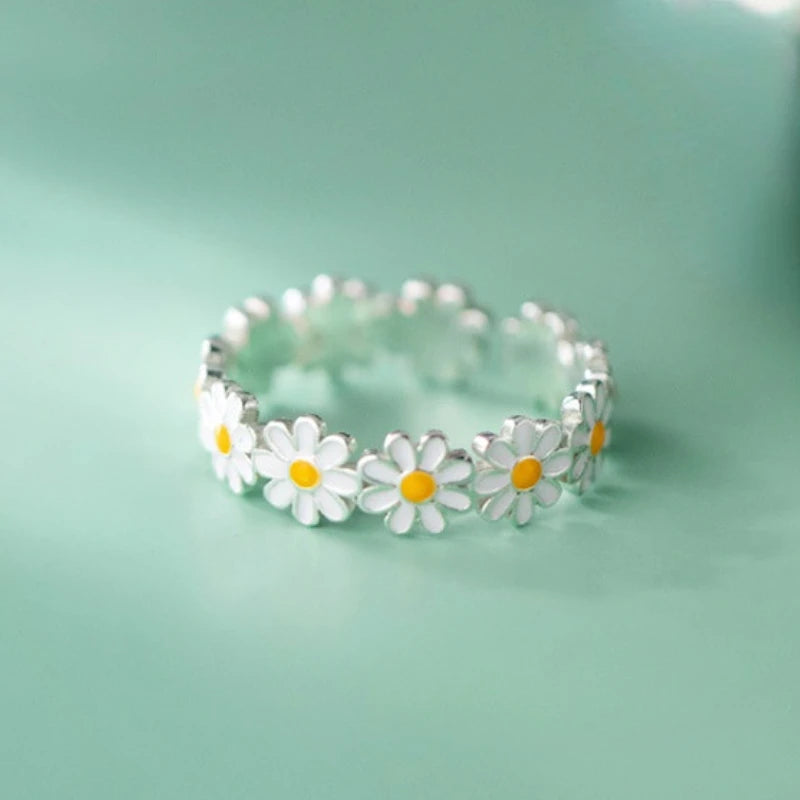 Verstellbarer Fingerring im koreanischen Stil - Vintage Gänseblümchen Blumenring für Frauen