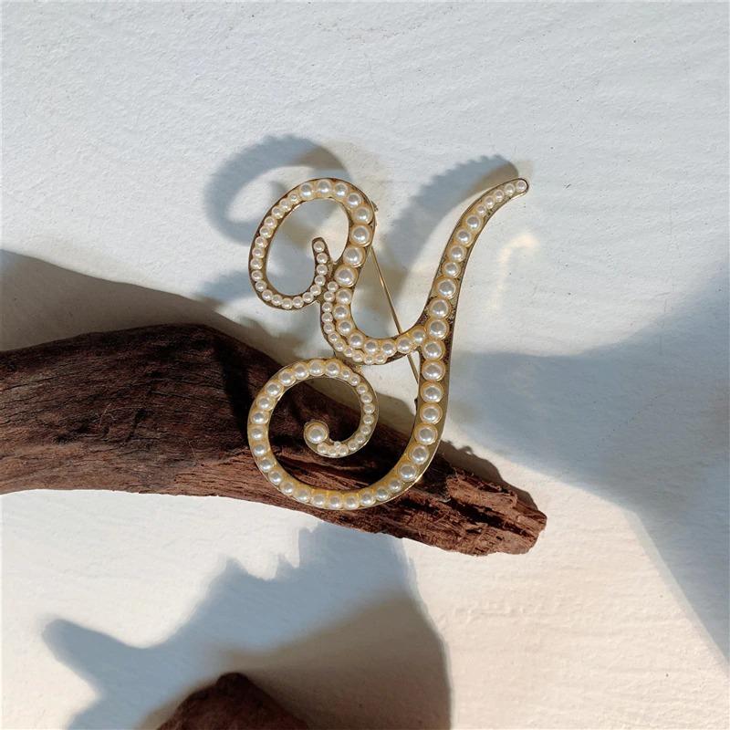 Koreanischer Buchstabe Initial Pearl Besetzt Brosche Pin