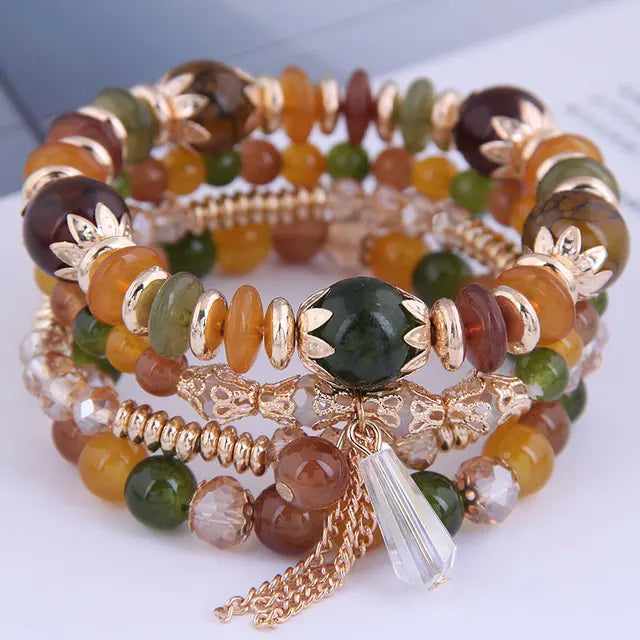 Boho Schmuck Armband mit Kristallsteinen für Frauen in Goldfarbe