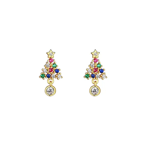 Festive Christmas Tree Zircon Earrings