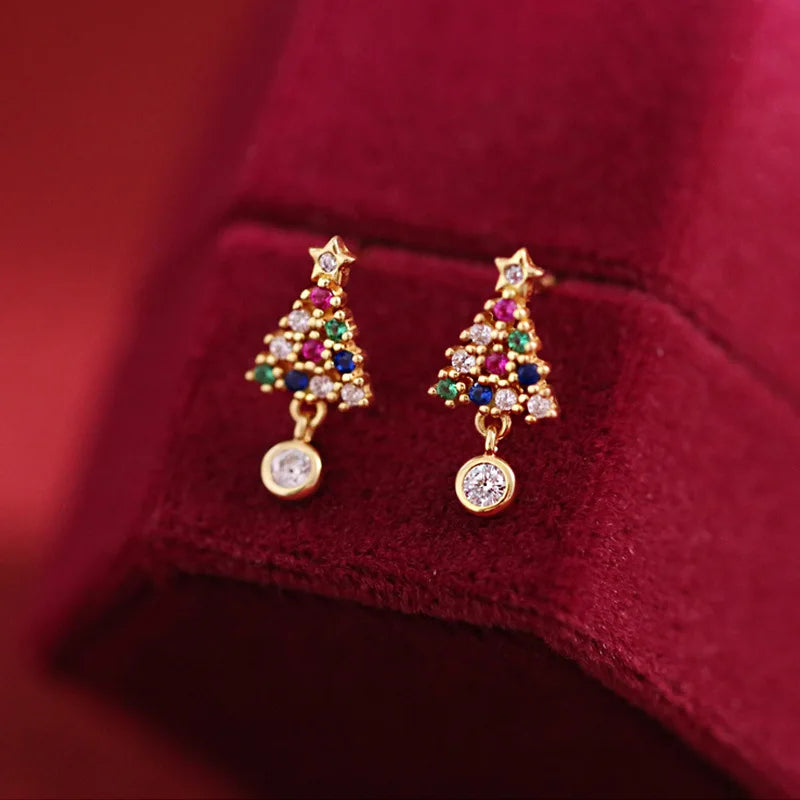 Festive Christmas Tree Zircon Earrings