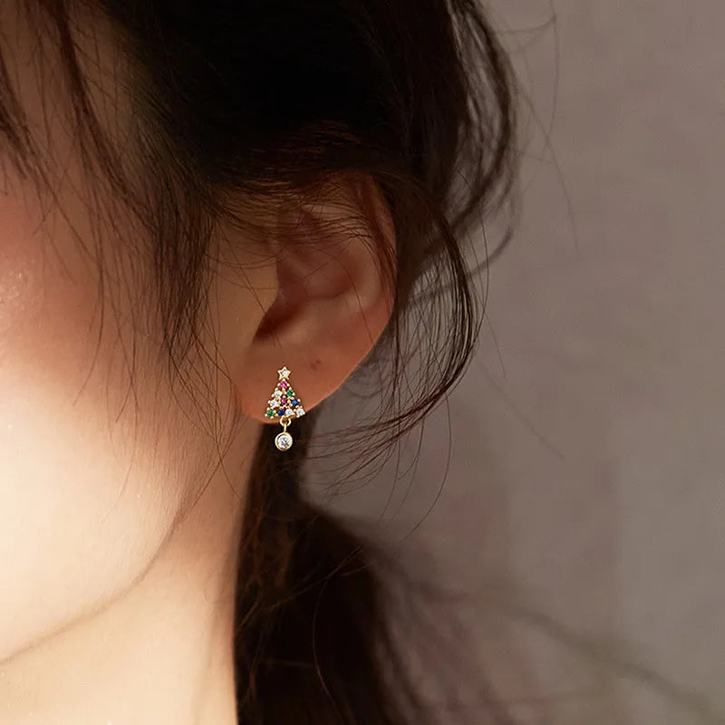 Festive Christmas Tree Zircon Earrings