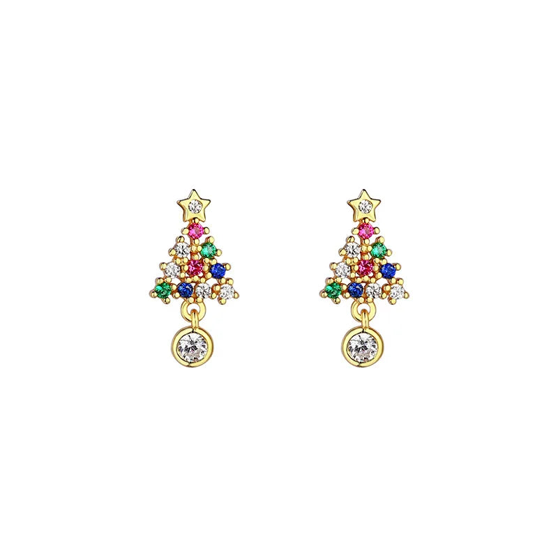 Festive Christmas Tree Zircon Earrings